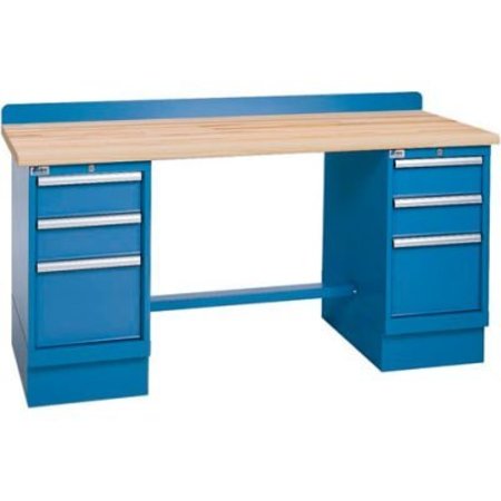LISTA INTERNATIONAL Technical Workbench w/3 Drawer Cabinets, Butcher Block Top - Blue XSTB52-72BT/BB